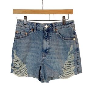 Top Shop A Line Ripped Denim Shorts - Medium Wash Blue - size 2